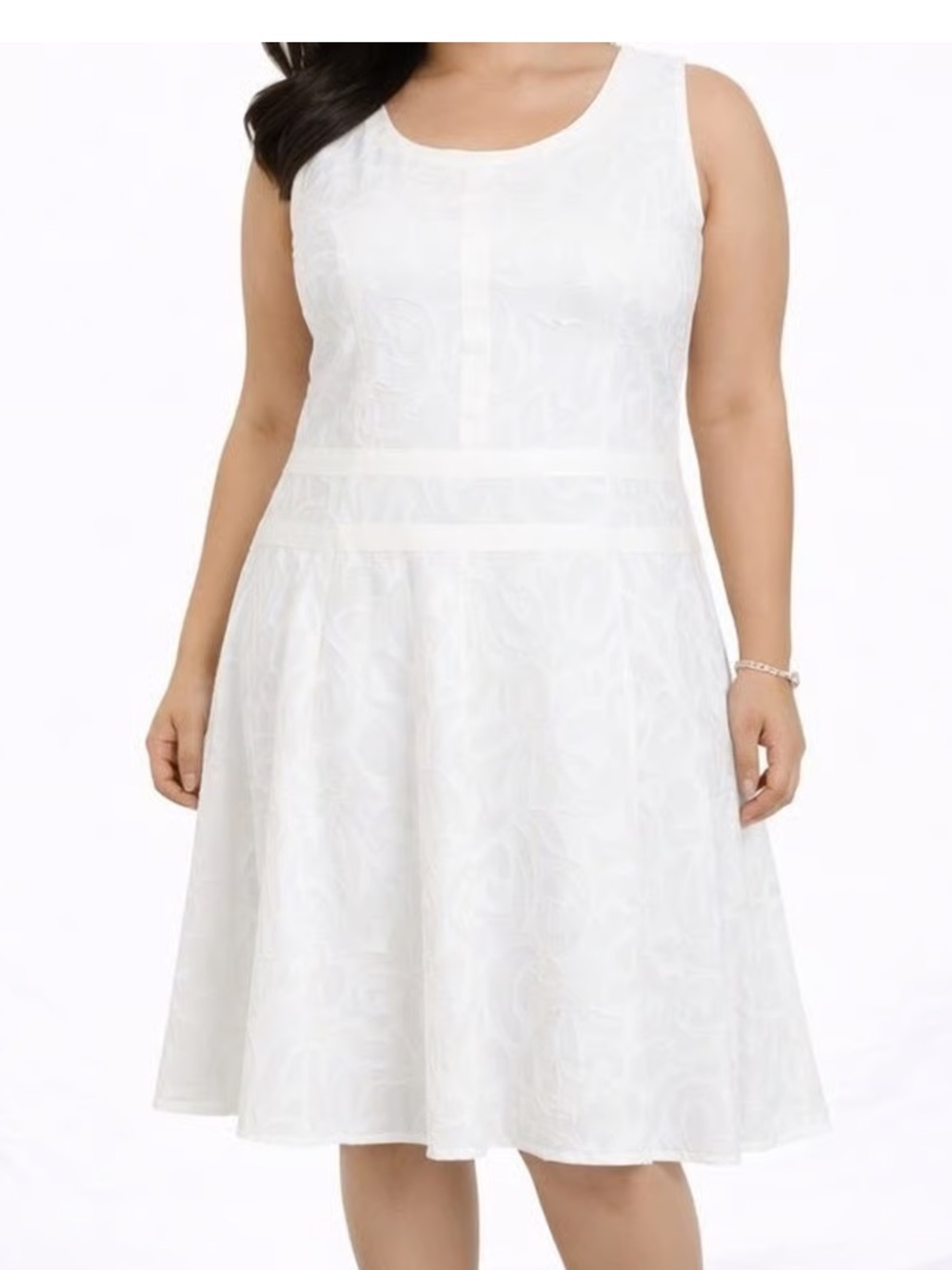 Anne Klein Cream Floral-Textured A-Line Skirt